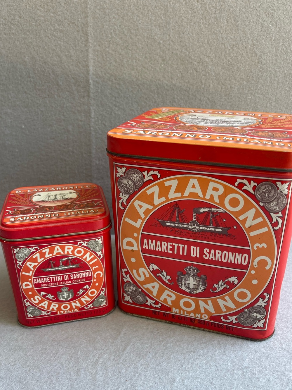 Vintag Set Of 2 Lazzaroni Saronno Milano Amaretti Di Saronno Italy Biscotti Tins